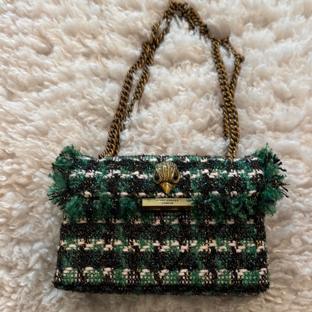Kurt Geiger Green and Gold Shoulder Bag with Chain Strap
